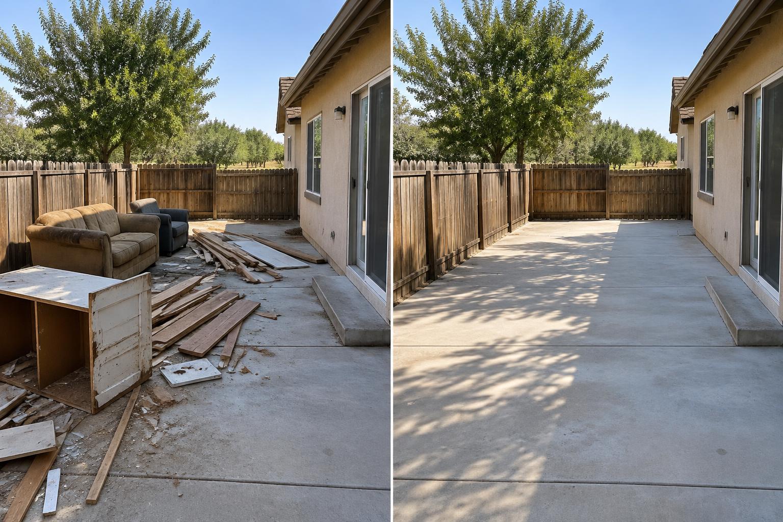 Illustrative property and renovation debris cleanup before and after
