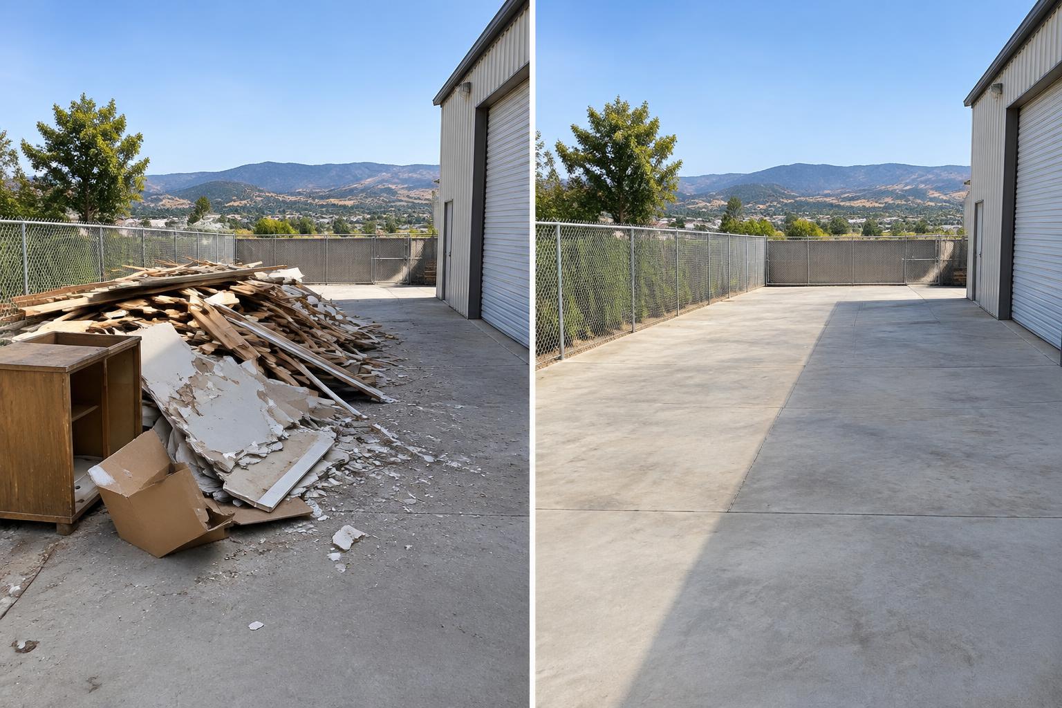Illustrative commercial property before and after construction debris cleanup